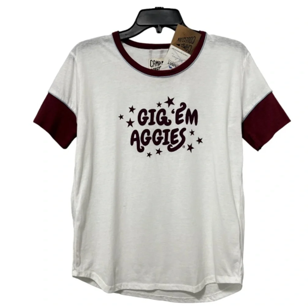 Camp Collection NWT Texas A&M Women's Gig Em Aggies Raglan Tee Size M - Picture 1 of 10